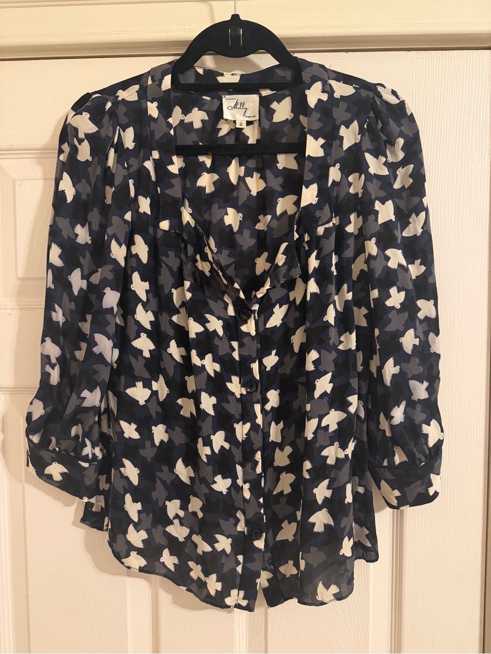 Milly of New York bird pattern blouse - 100% silk